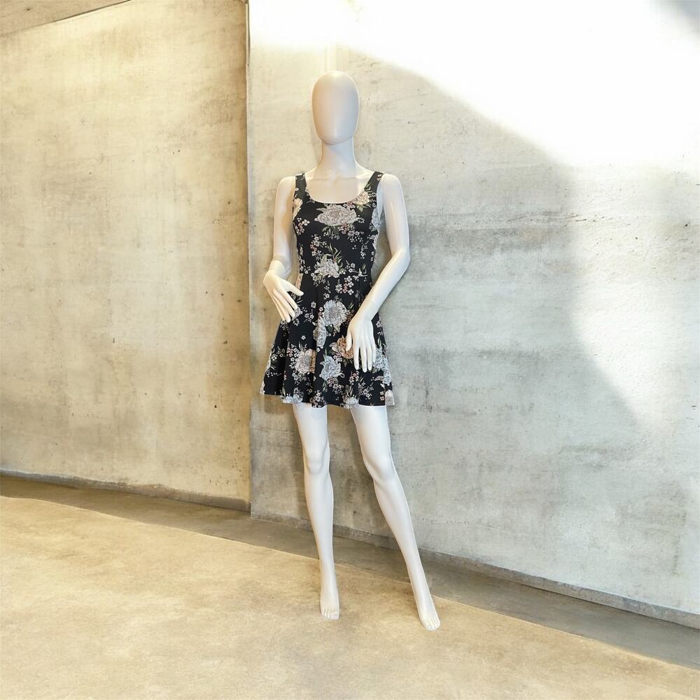 H&M Divided Floral Mini Dress Black Blue Pink Size 4